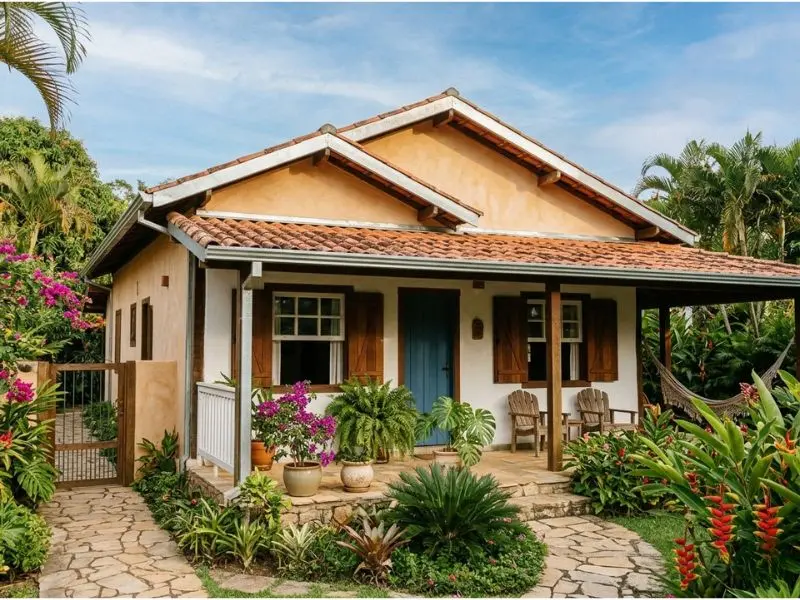 Trabalhadores instalando rufos no telhado de uma casa